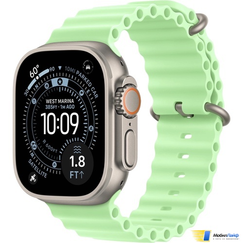 Apple Watch Ultra 3 GPS + Cellular 49mm Natural Titanium Case with Neon Green Ocean Band - Изображение